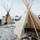 Hawk Laughing, a Mohawk originally from northern New York, helps to build a tipi at Oceti Sakowin Camp on the edge of the Standing Rock Sioux Reservation on December 2, 2016 outside Cannon Ball, North Dakota.